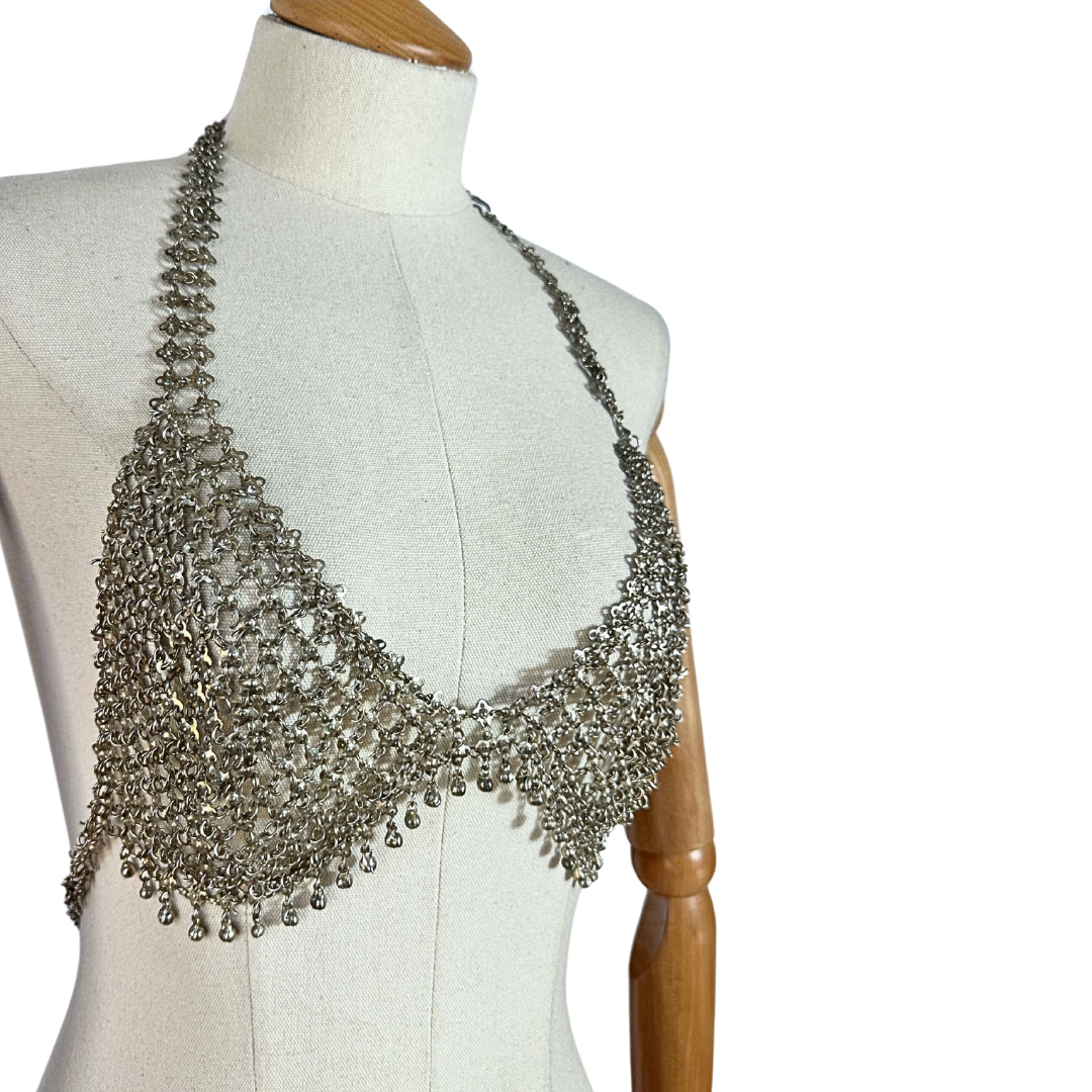 Silver 90s chain mail bra - M