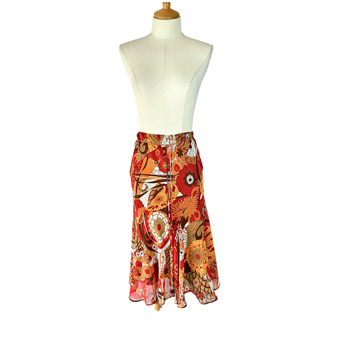 Vintage style floral midi skirt - M