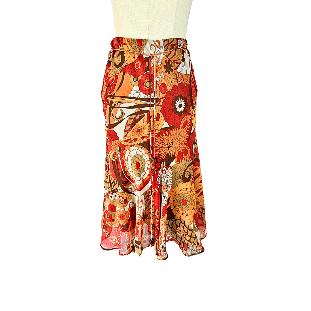 Vintage style floral midi skirt - M