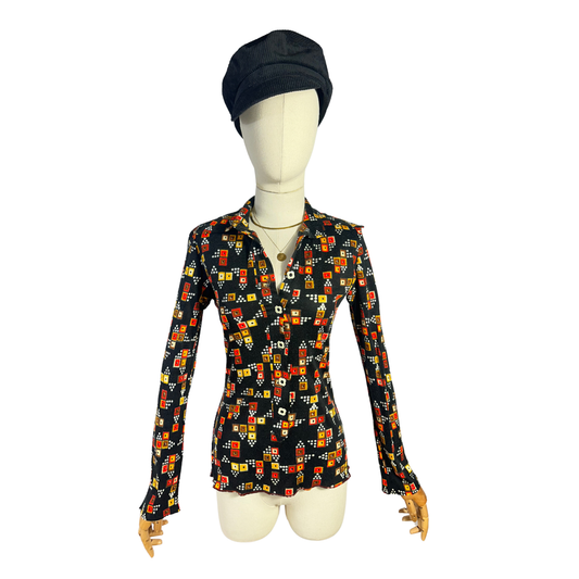 70s vintage geometric print shirt - S