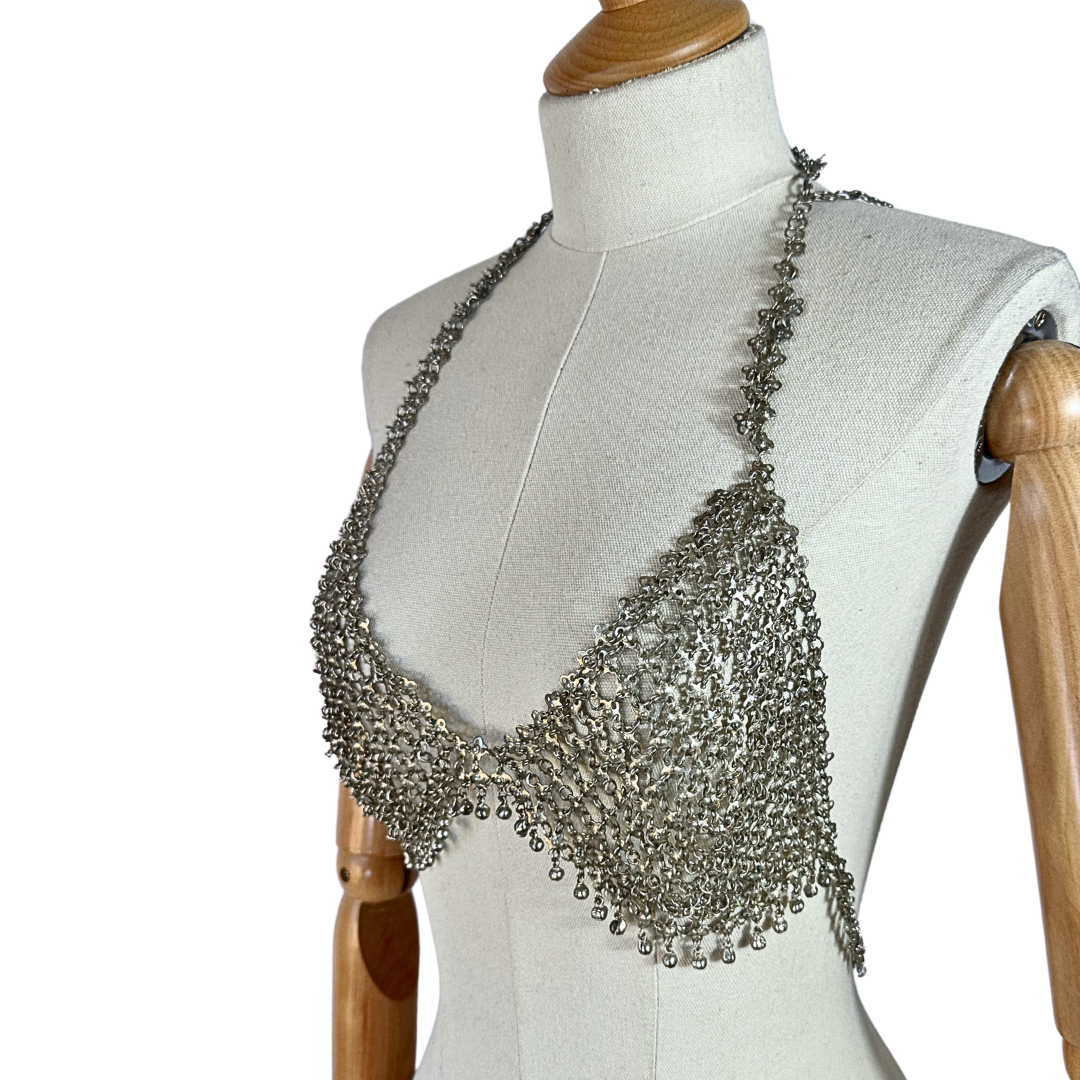 Silver 90s chain mail bra - M