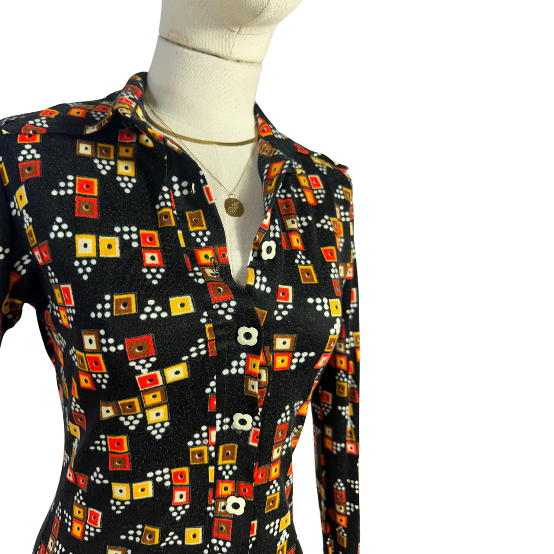 70s vintage geometric print shirt - S