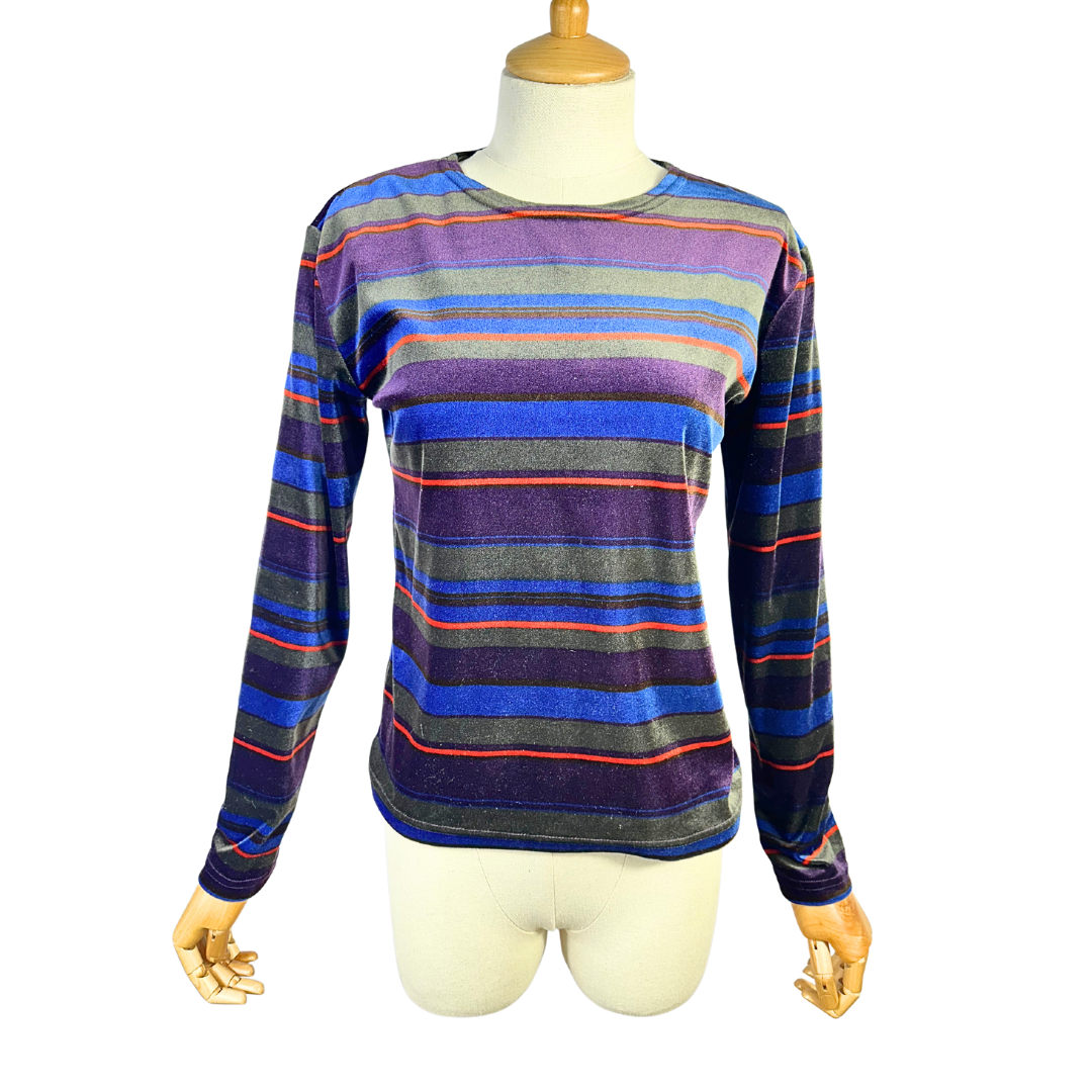 Striped velvet longsleeve top - M