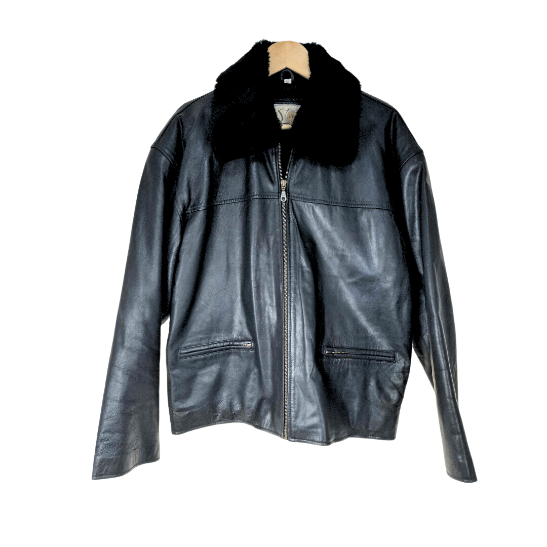 Aviator-style leather jacket with detachable collar - L/XL (Free Delivery)