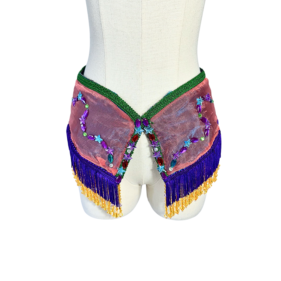 Beaded and fringed festival hip overlay - S