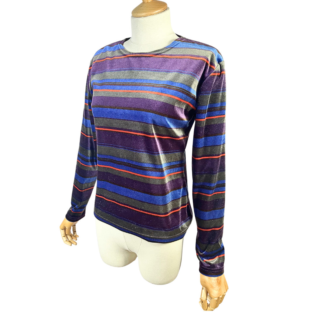 Striped velvet longsleeve top - M