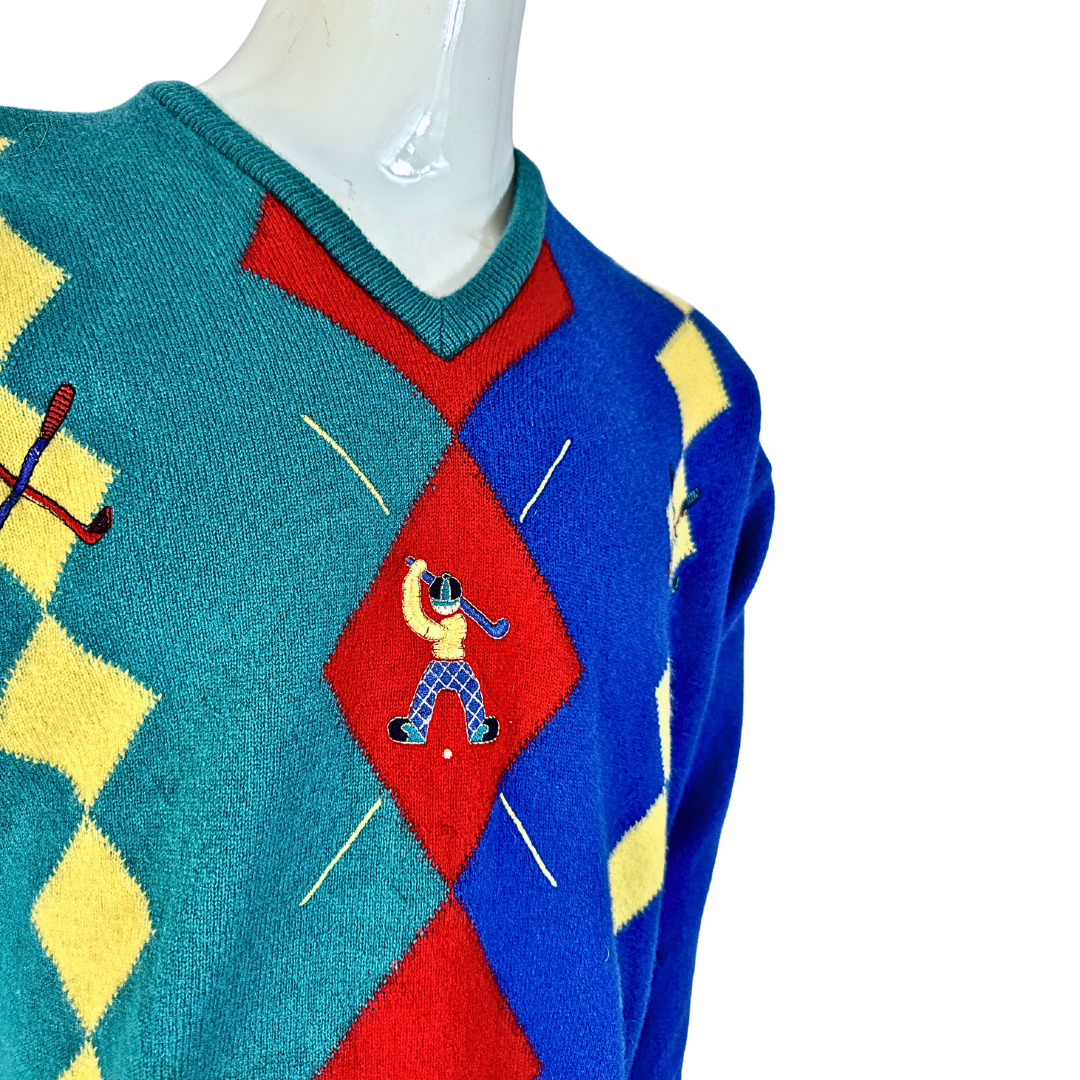 Vintage Clan Royal argyle golf knit jersey - L