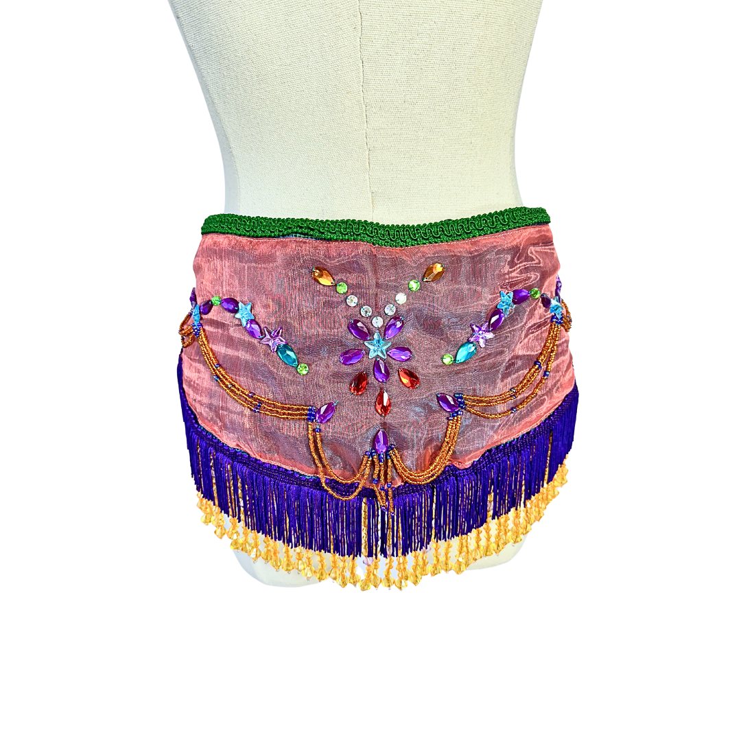 Beaded and fringed festival hip overlay - S