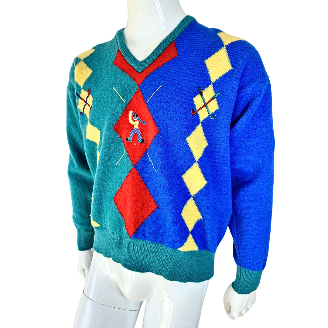 Vintage Clan Royal argyle golf knit jersey - L