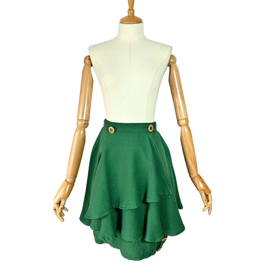 Green 70s vintage jacket and tiered skirt set - S