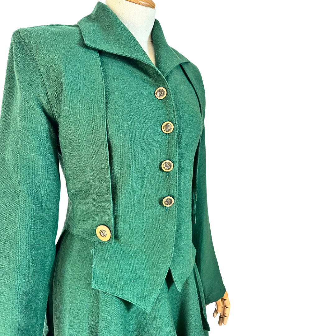 Green 70s vintage jacket and tiered skirt set - S