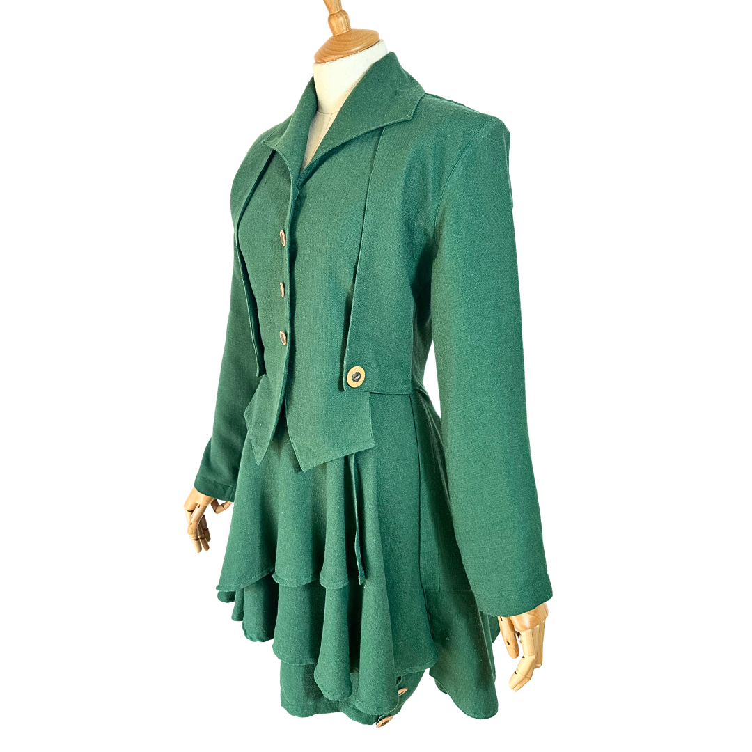 Green 70s vintage jacket and tiered skirt set - S