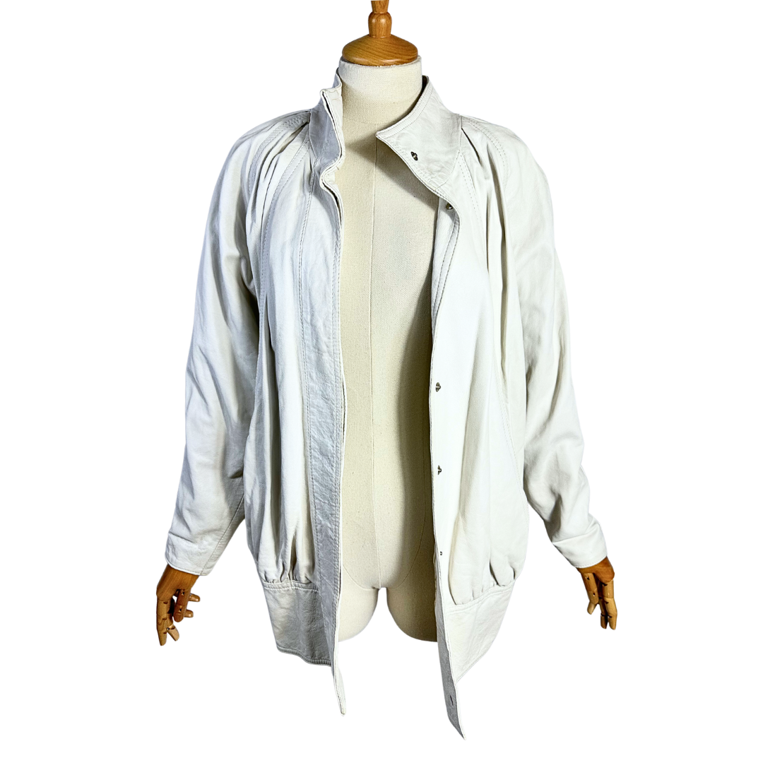 White vintage leather jacket - M