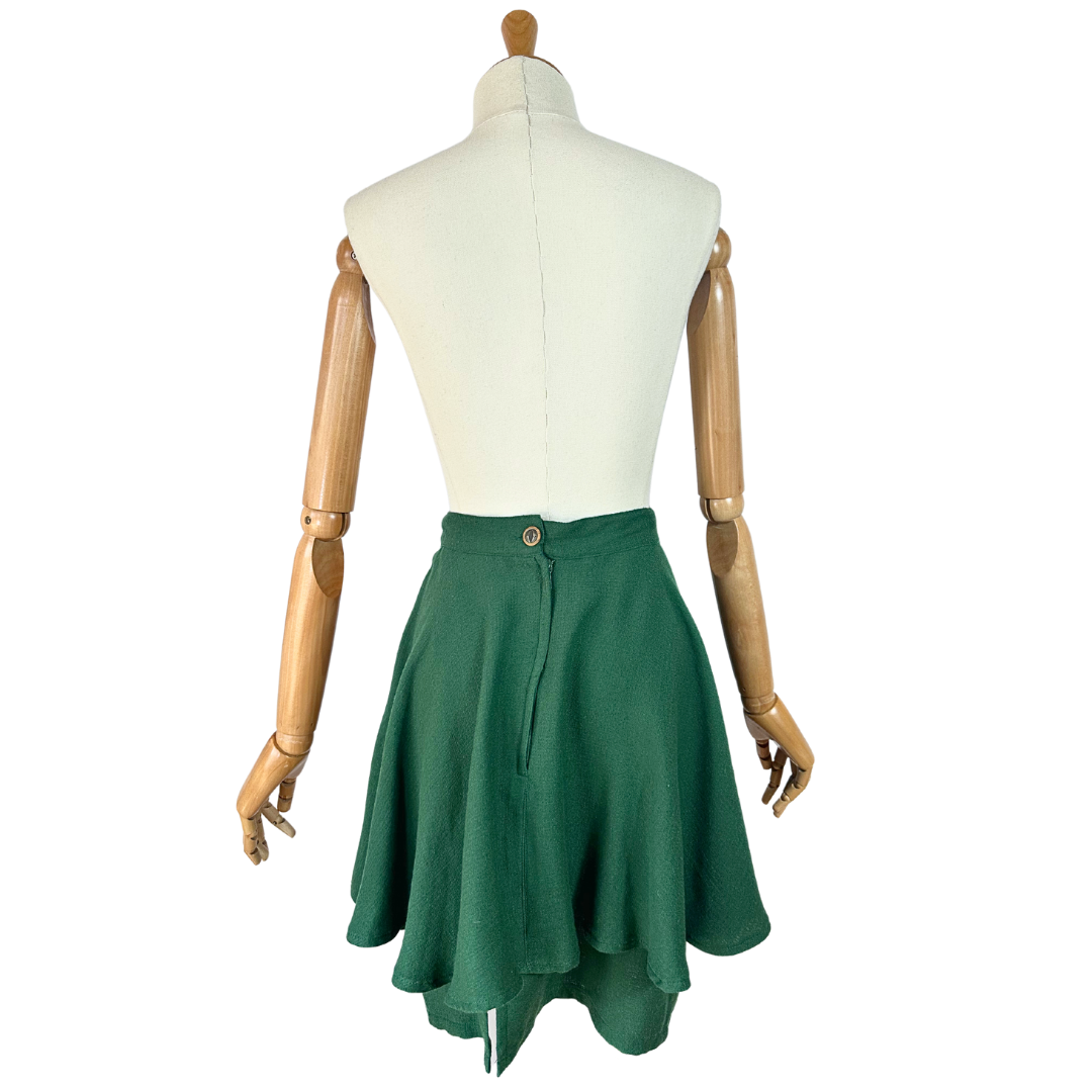 Green 70s vintage jacket and tiered skirt set - S