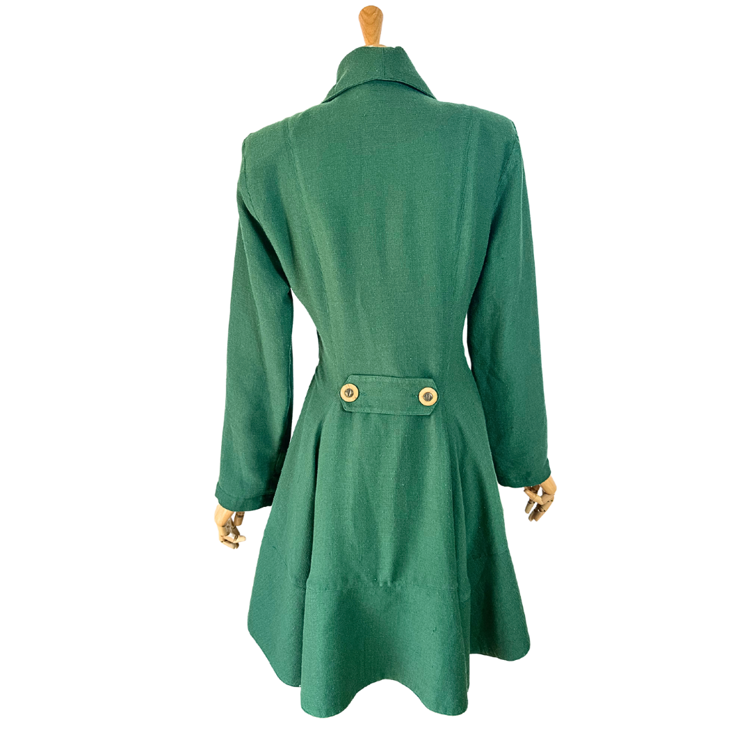 Green 70s vintage jacket and tiered skirt set - S