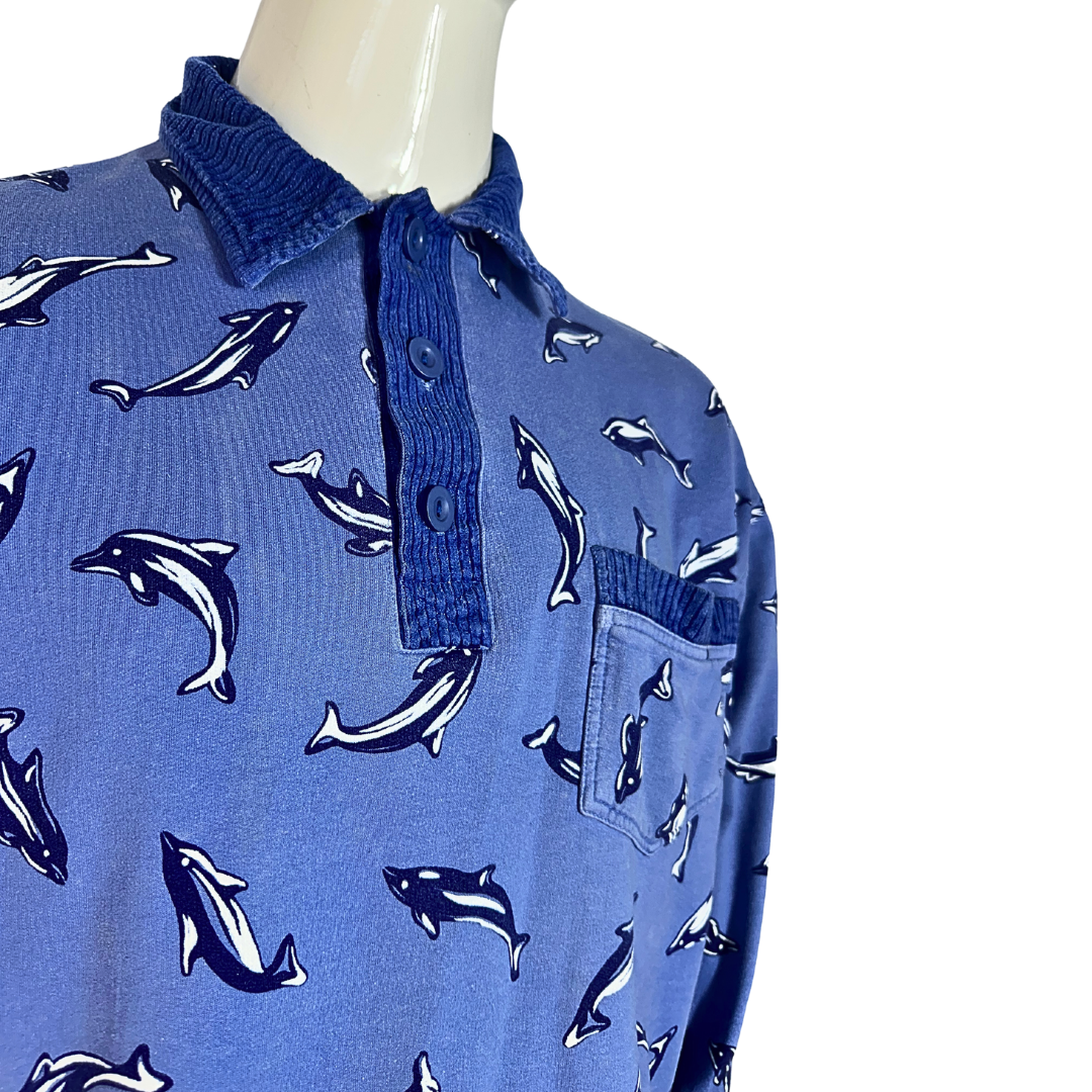 Blue 90s dolphin polo sweatshirt - L