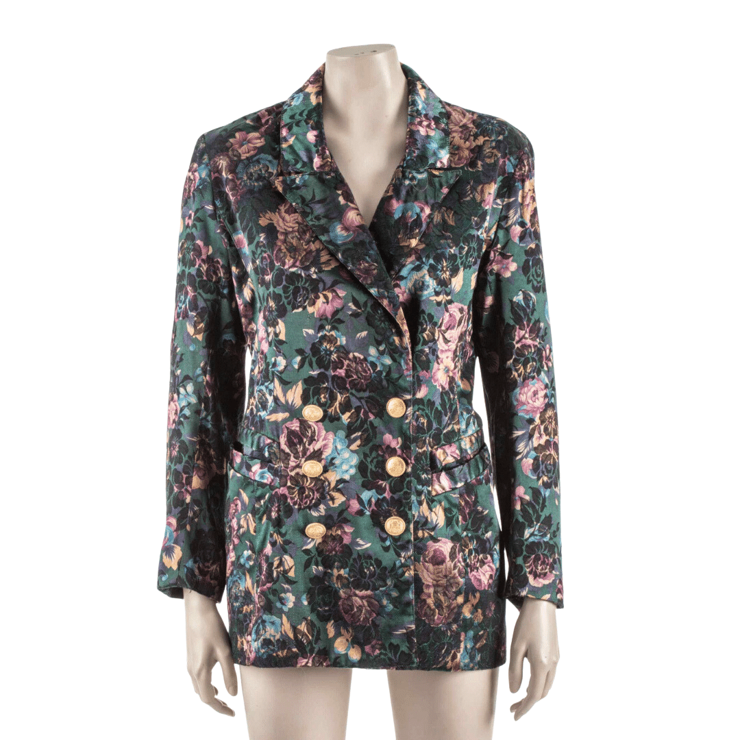 Floral double-breasted blazer with gold buttons - M