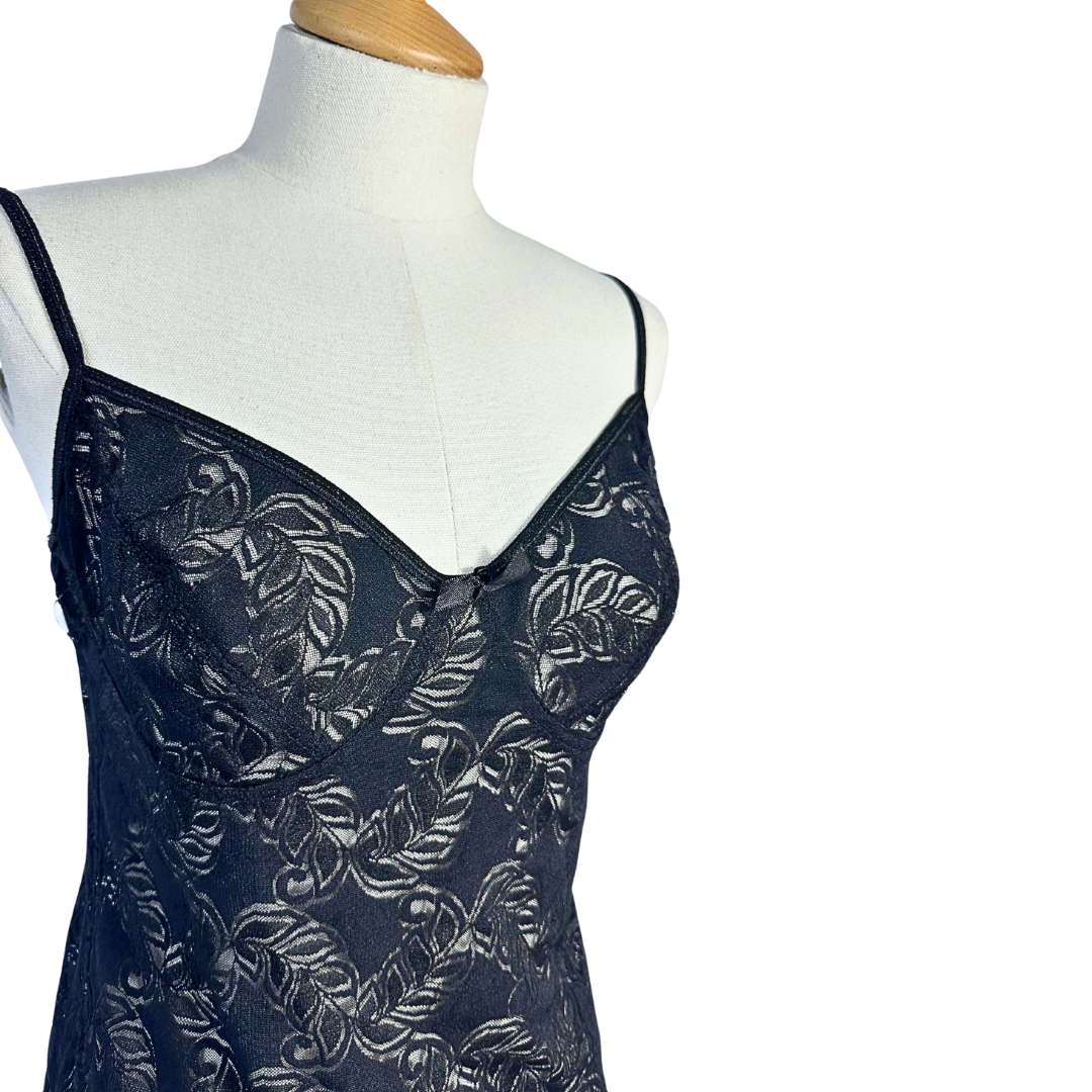 Black sheer leaf pattern lingerie top - M