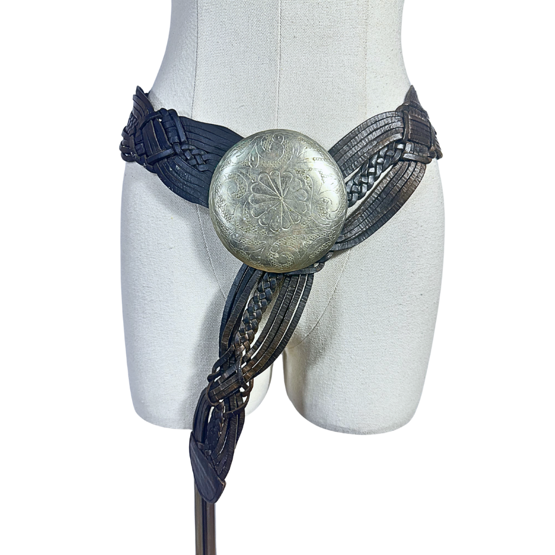 Y2K wide leather belt - M/L