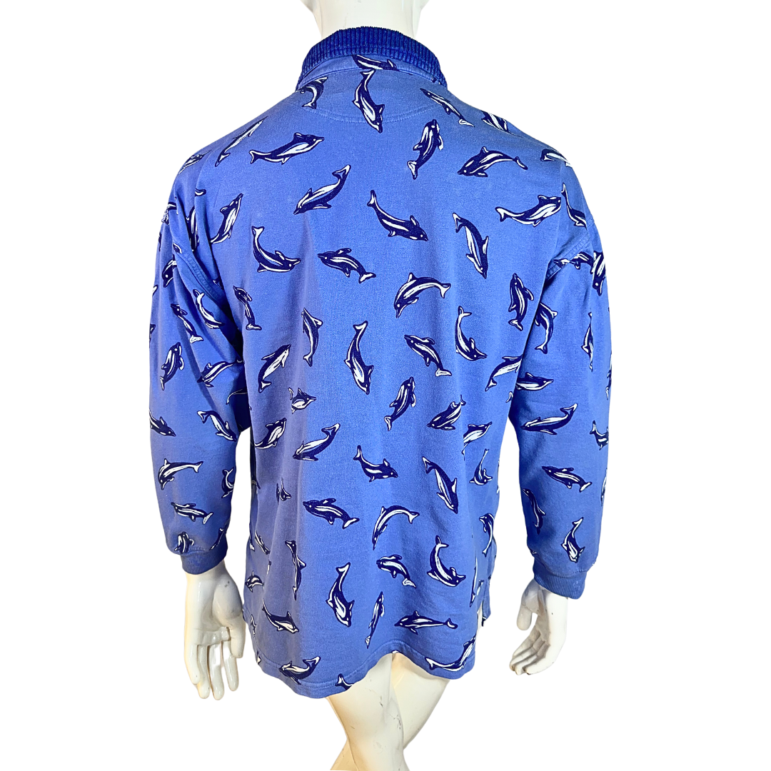 Blue 90s dolphin polo sweatshirt - L