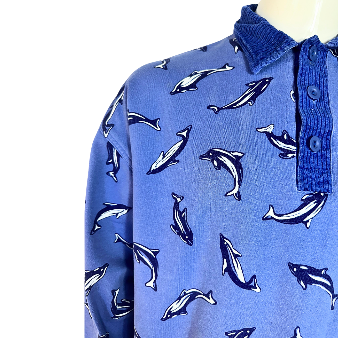 Blue 90s dolphin polo sweatshirt - L