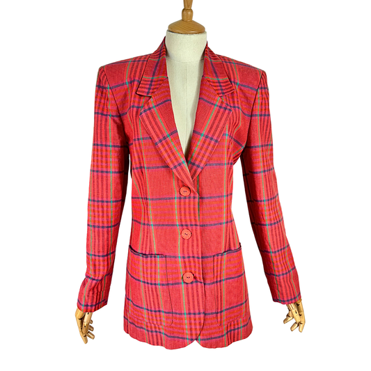 Vintage plaid linen blend blazer - S