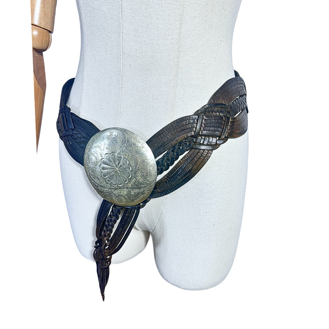 Y2K wide leather belt - M/L