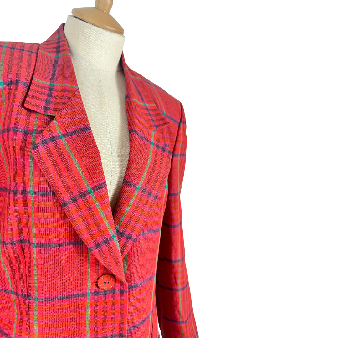 Vintage plaid linen blend blazer - S