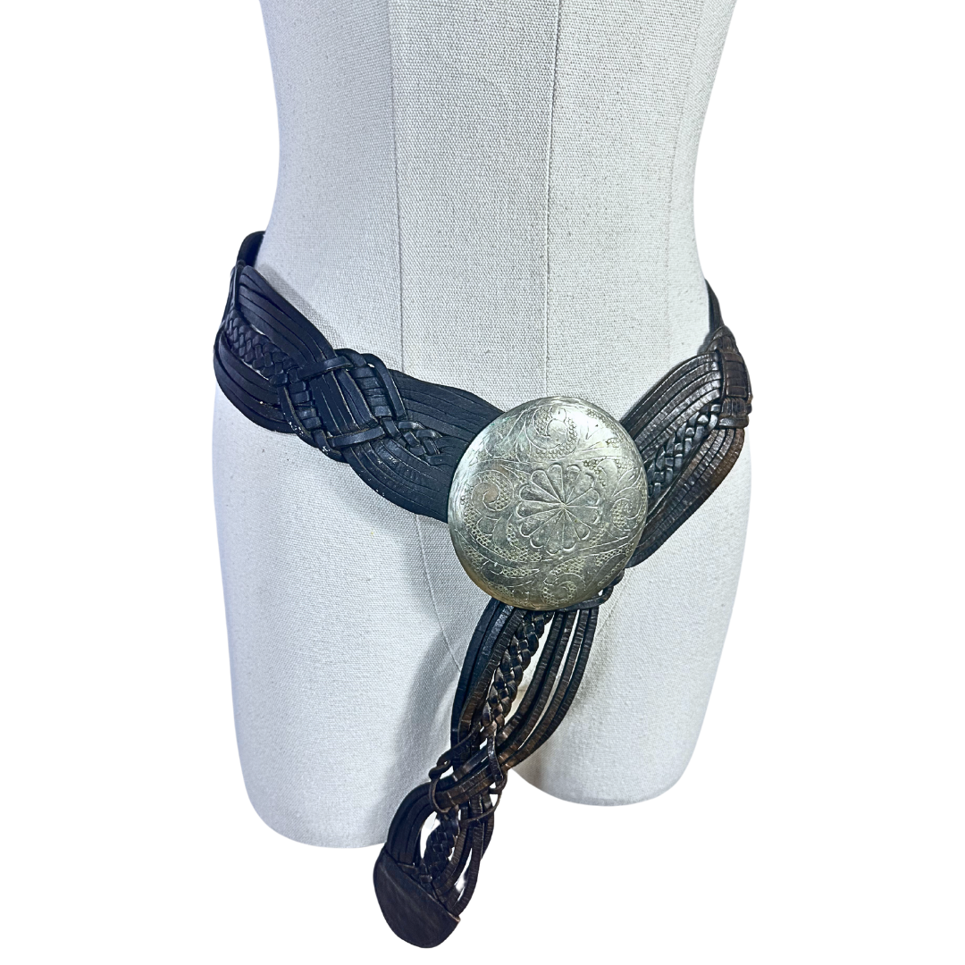 Y2K wide leather belt - M/L
