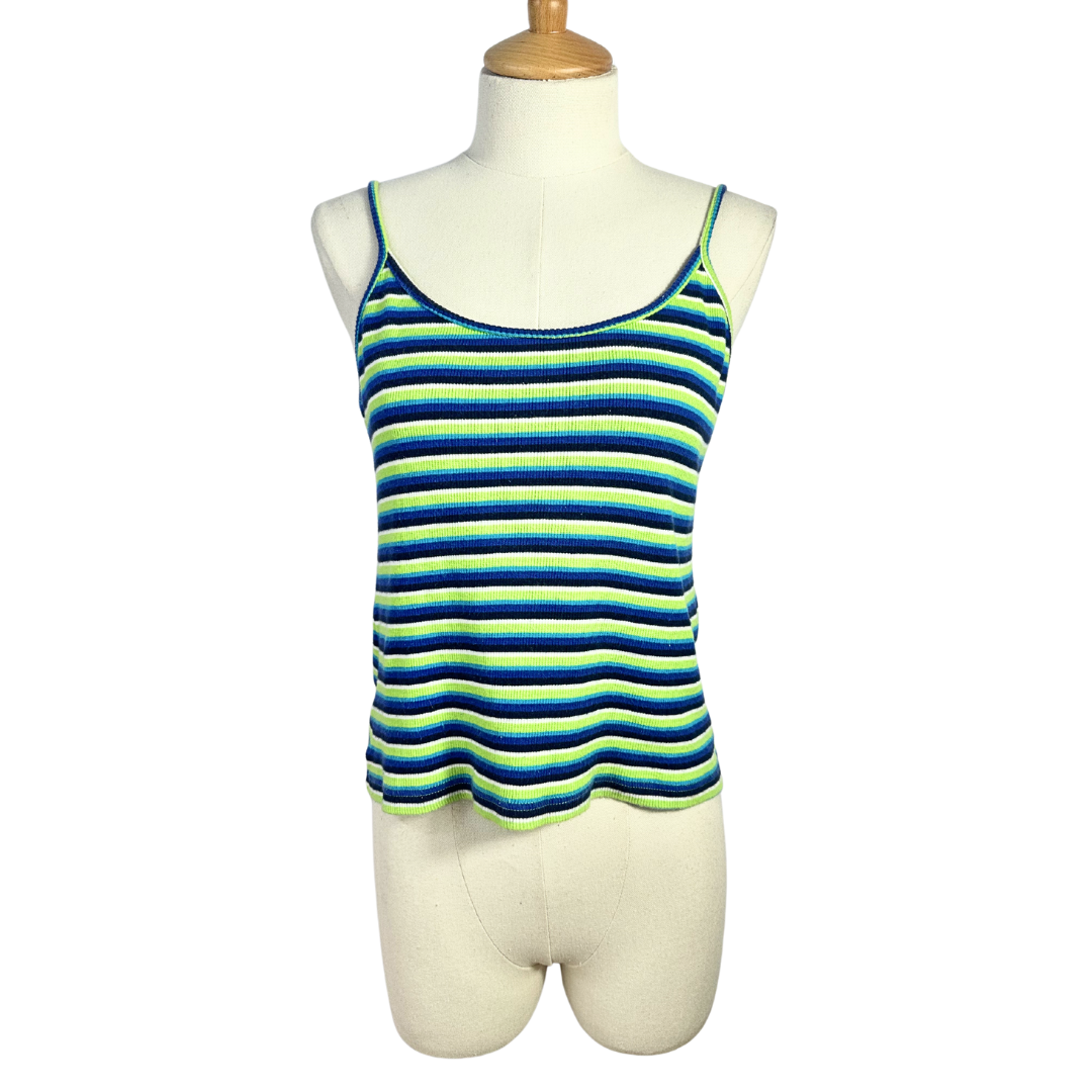 90s striped ribbed spaghetti strap top - L