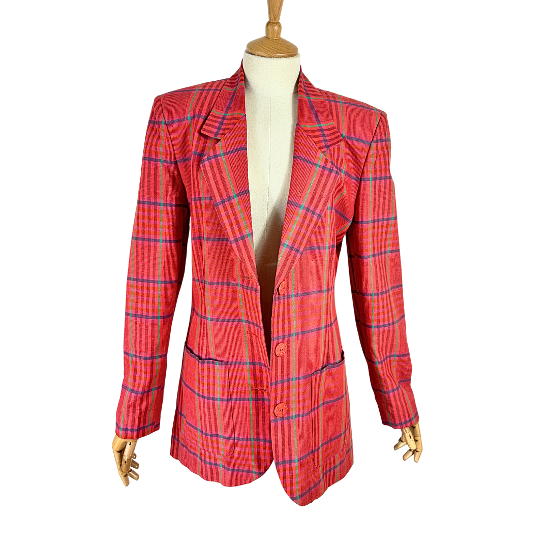 Vintage plaid linen blend blazer - S