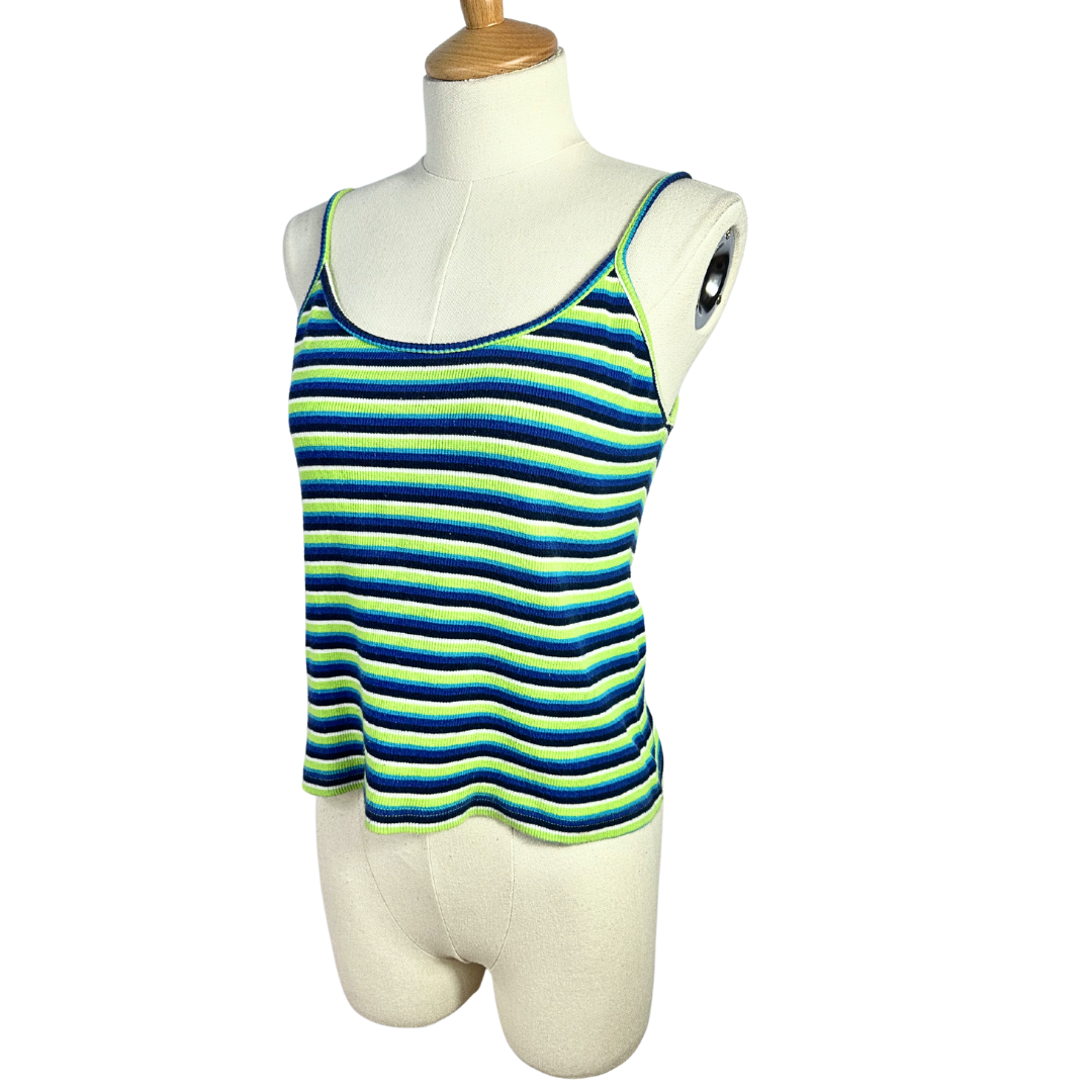 90s striped ribbed spaghetti strap top - L