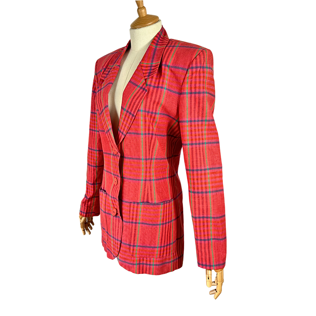 Vintage plaid linen blend blazer - S