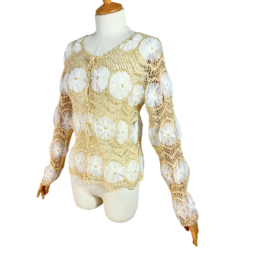 Floral mesh and crochet cardigan - S