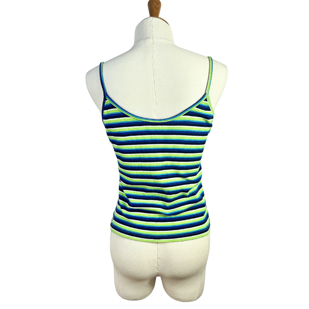 90s striped ribbed spaghetti strap top - L