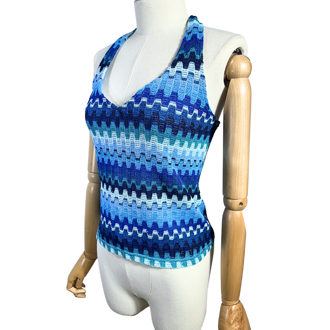 Retro crochet halter neck top - M