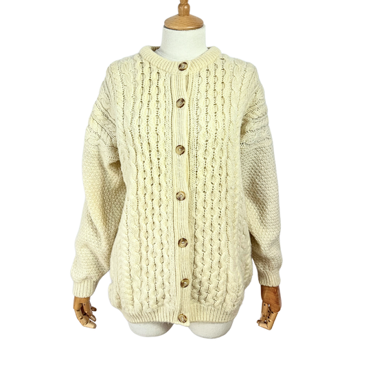 Vintage cable knit wool cardigan - M