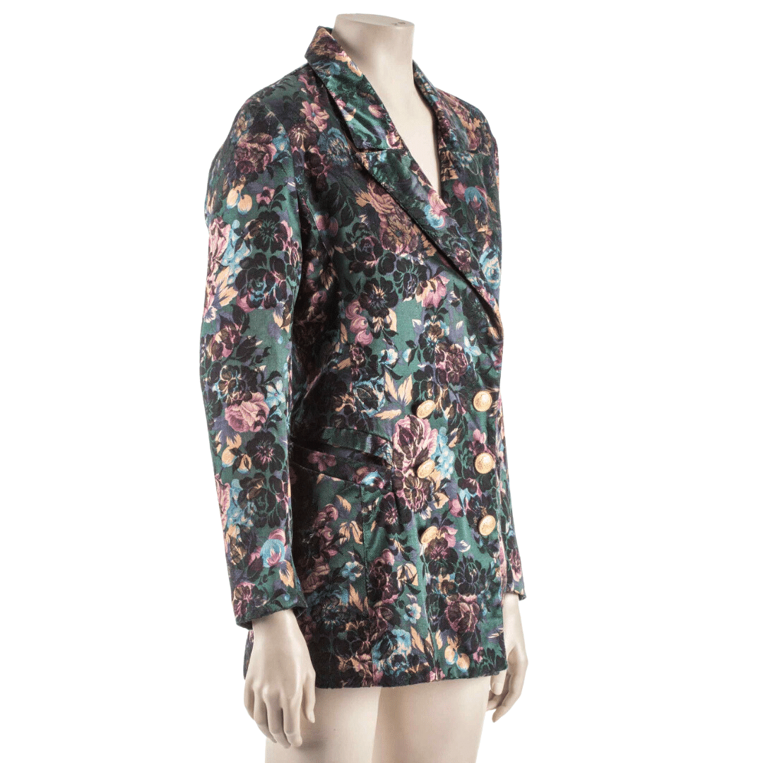 Floral double-breasted blazer with gold buttons - M