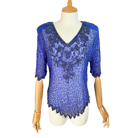 Vintage beaded silk top - M