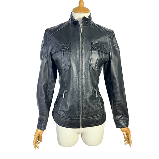 Black Y2K leather biker jacket - S