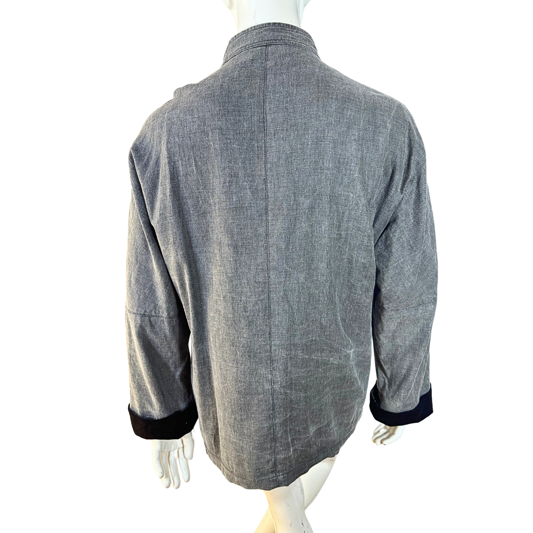 Grey oriental style linen blend shirt - M