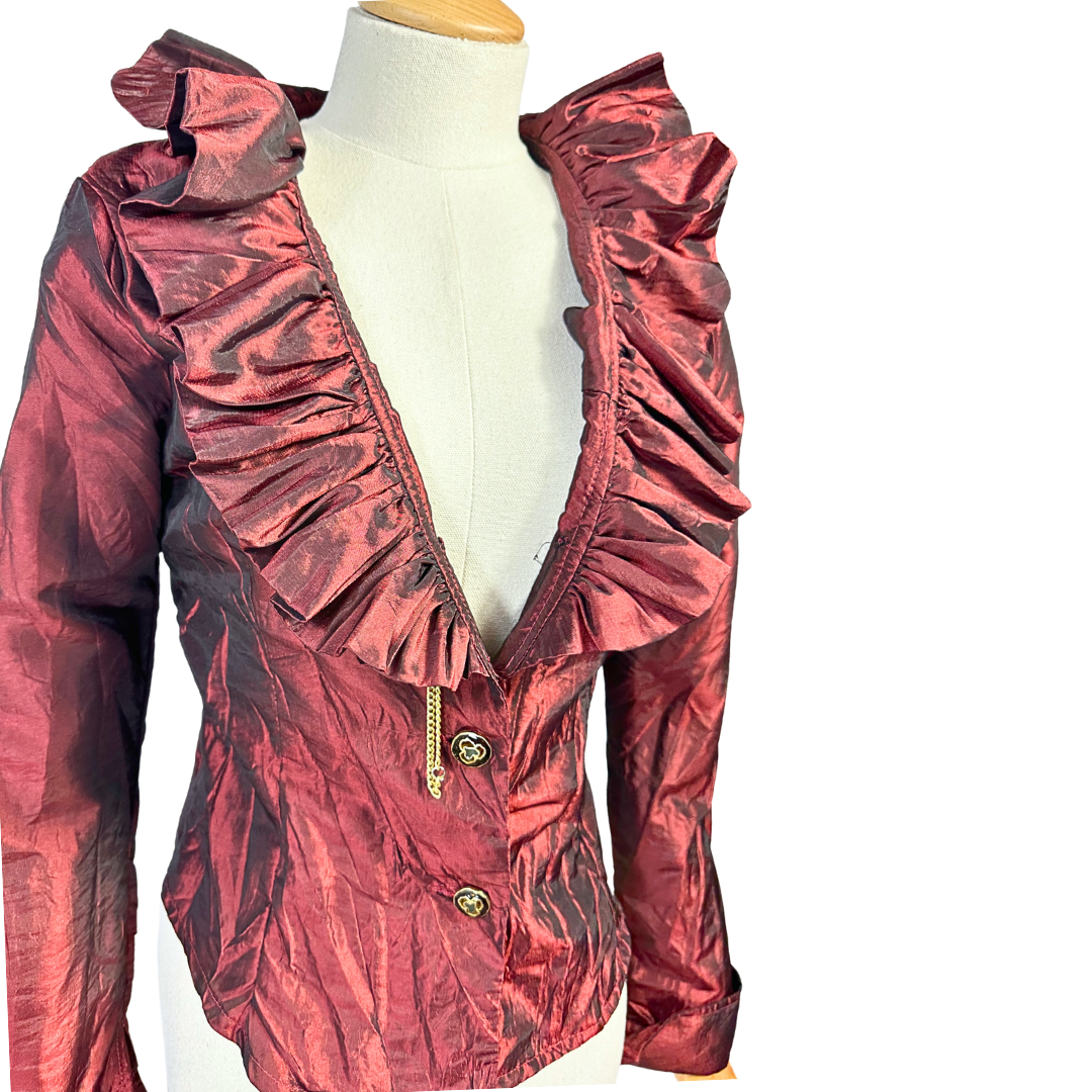 Vintage ruffled collar taffeta jacket - S