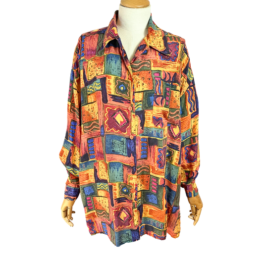 Vintage abstract silk shirt - L/XL