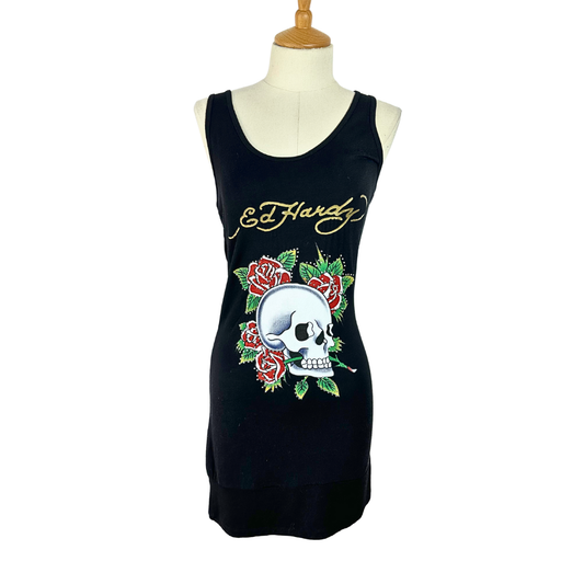 Ed Hardy skull and rose print tank dress - S