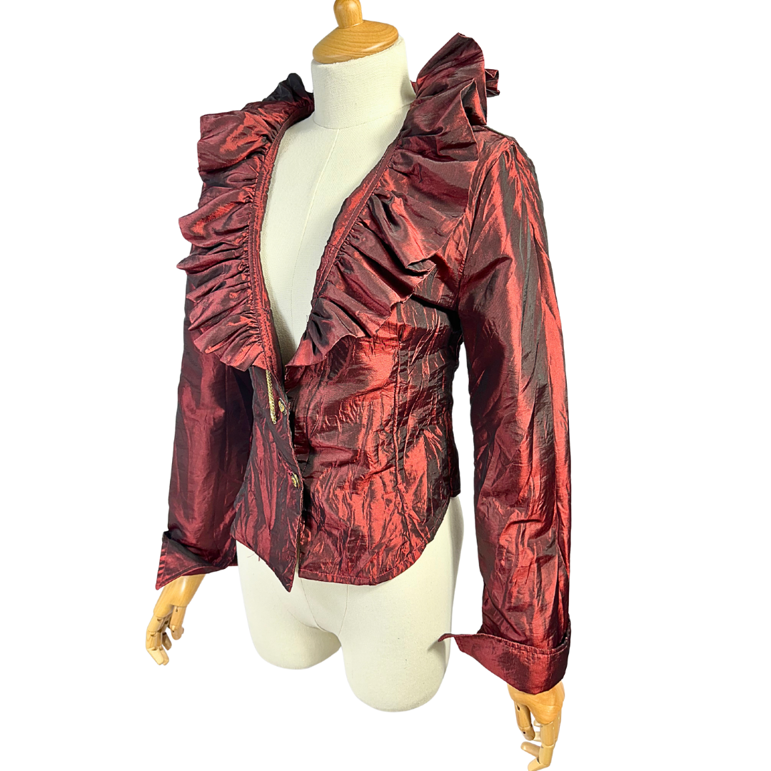 Vintage ruffled collar taffeta jacket - S