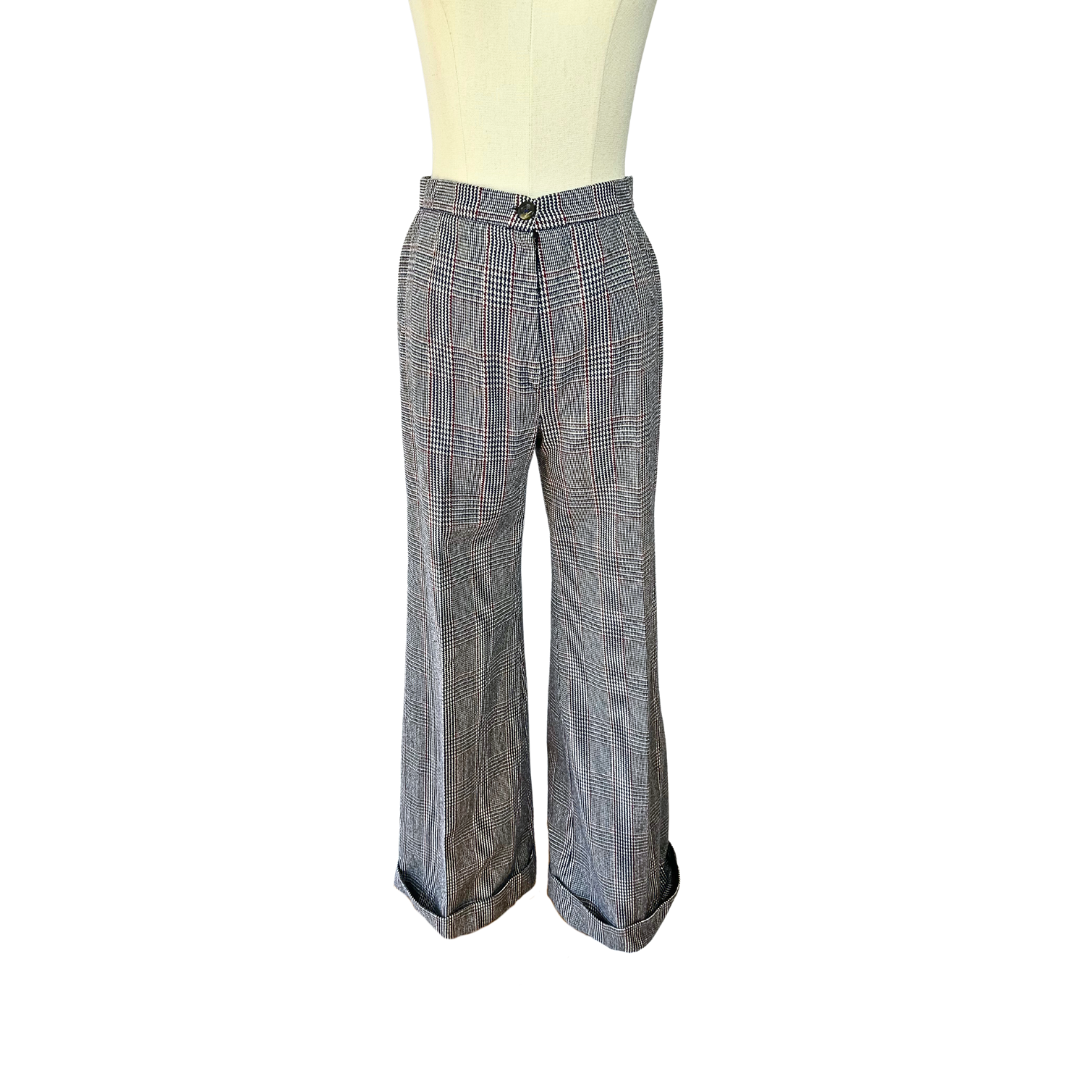 70s vintage high waist bellbottom houndstooth pants - M