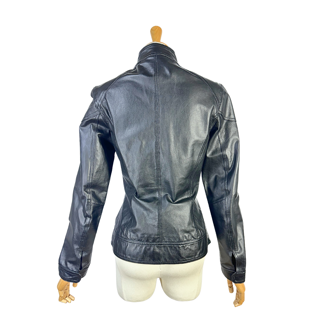 Black Y2K leather biker jacket - S