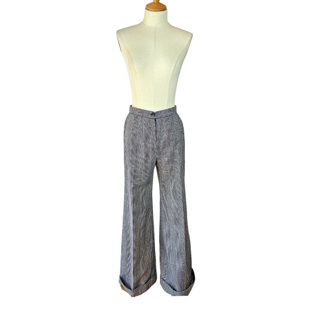 70s vintage high waist bellbottom houndstooth pants - M