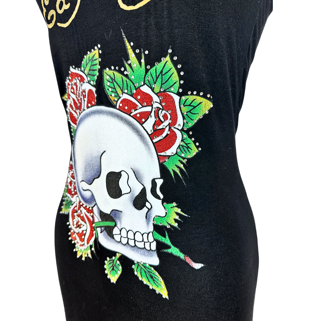 Ed Hardy skull and rose print tank dress - S