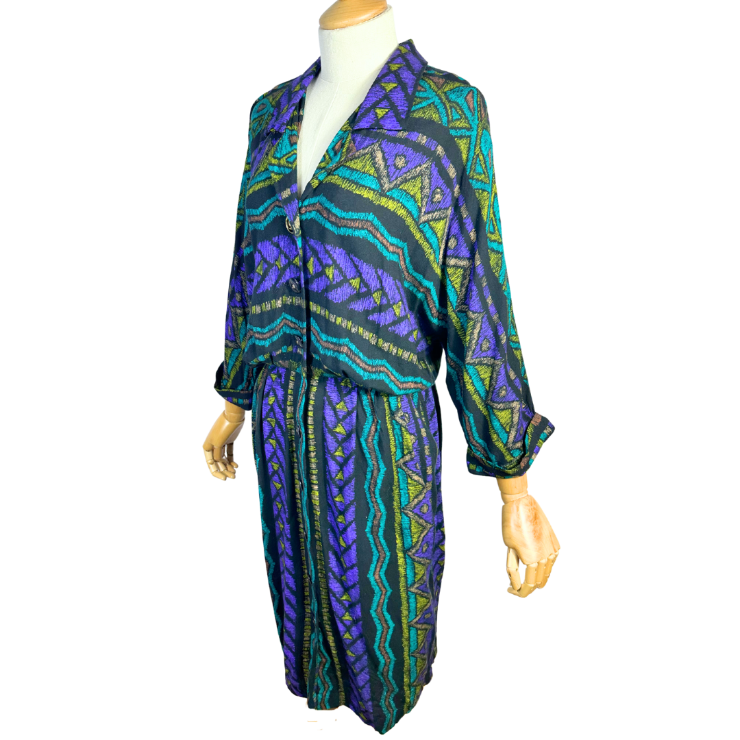 80s geometric print dress - M